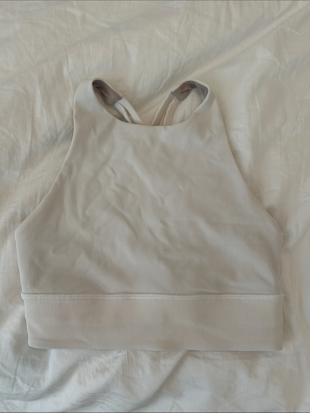 lululemon High Neck Ribbed Crop Tank in Light Cream